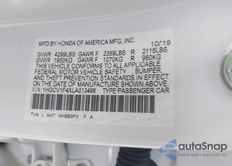 2020 Honda Accord Ex из США, поврежденный, VIN 1HGCV1F4XLA013496